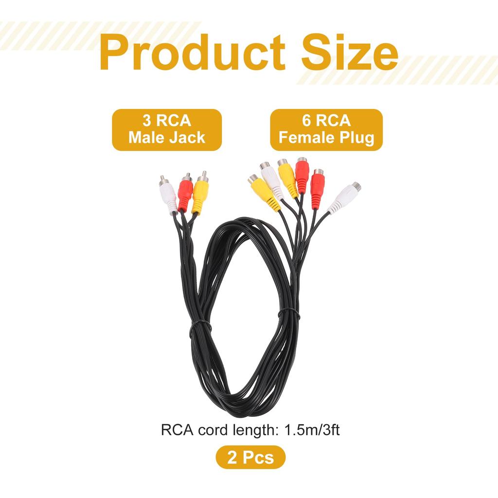 Uxcell AV Аудио Видео Разветвитель 3 RCA гнезда на 6 RCA 5 Композитных Видео Разветвитель Адаптер Выходной Кабель 2 шт. Кабель, Гнездо, Ножки,