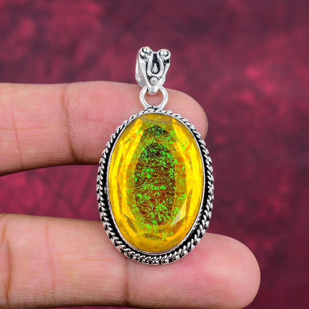 Оранжевый тройной опал, подвеска из драгоценного камня ручной работы, подвеска из стерлингового серебра 925 пробы, антикварные ювелирные изделия, для подарка на помолвку
