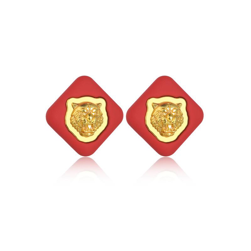 Tiger Avatar Geometric Square Earrings Retro Texture Stud Earrings Personalized Simple Fashion Earrings