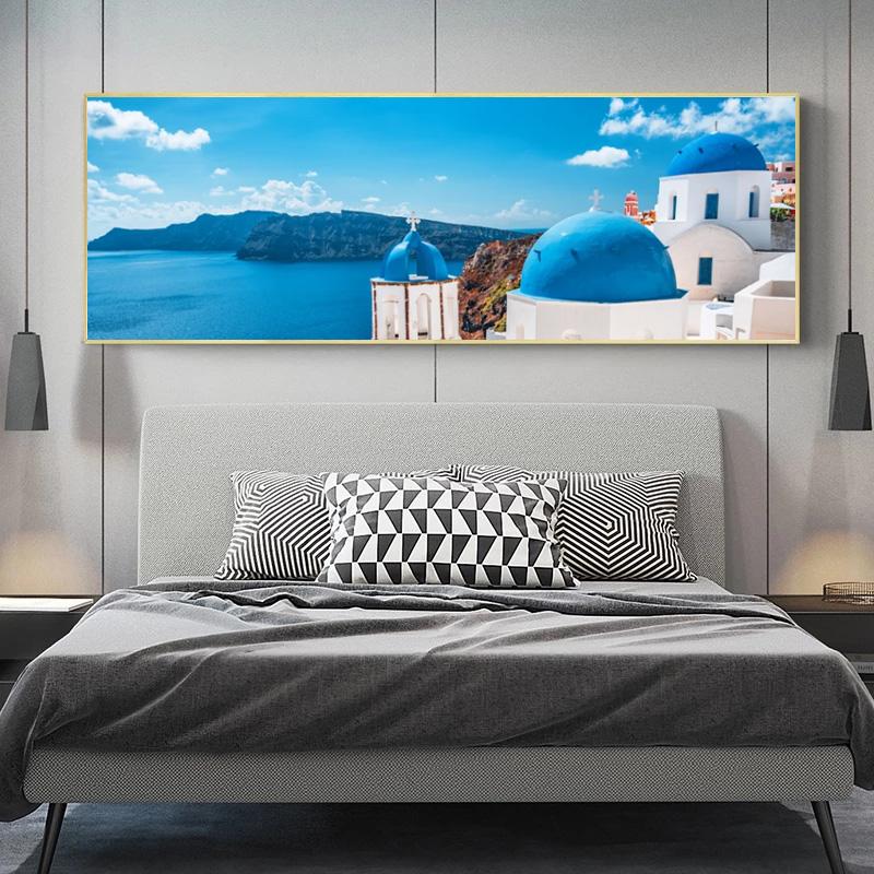 Greek Village Posters Santorini Landscape Painting Canvas Prints Wall Art Pictures for Living Room Sunset Sea Cuadro No Frame
