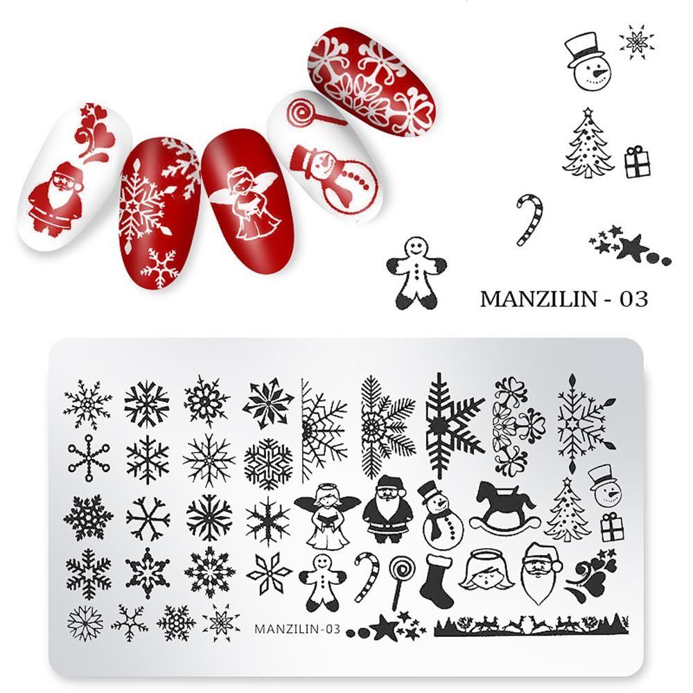 New Snow Flake Flower Elk Stainless Steel Image Stencil Christmas Stamping Plates Nail Art Template