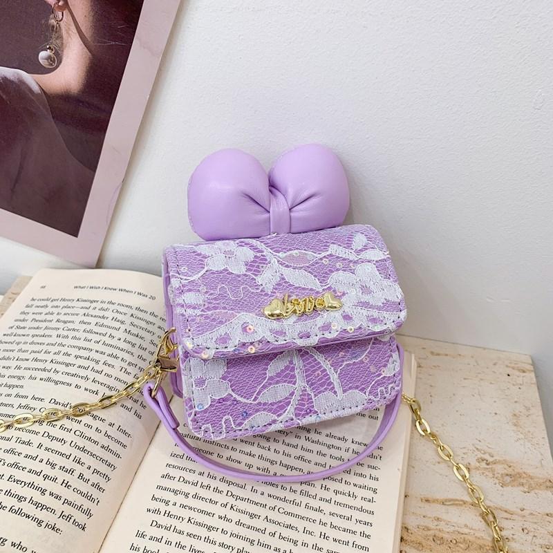 Foreign Style Princess Shoulder Bag Cute Bow Fashion Sequins Girls Oblique Span Bag Mini Chain Children'S Bag