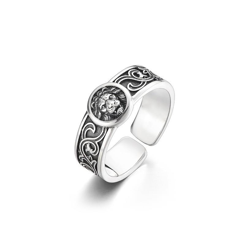 Adjustable Lion Ring Men Women Sterling Vintage Geometric Statement Band Minimalist Unisex Finger