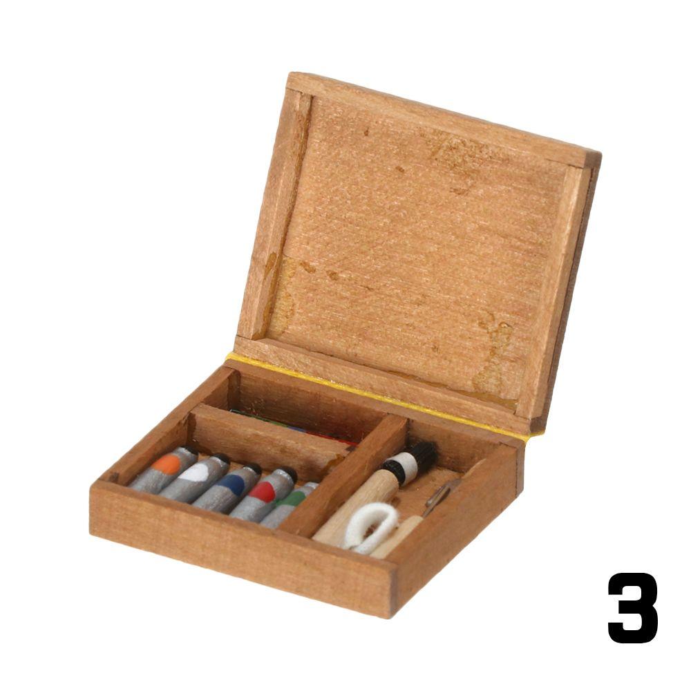 1:12 Dollhouse Furniture Miniature Easel Wood Box Drawing Board Artist Paint Pen Dolls DIY Model Set Toy Accessories