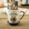 European Luxury Coffee Cup Cappuccino Latte Cup Retro Ceramic Spoon With Lid