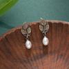 JMXD-Guochao Imitation Pearl Leaf Stud Earrings Retro Literary Cheongsam Fashion Versatile Leaf High-end Earrings Ear Jewelry Women