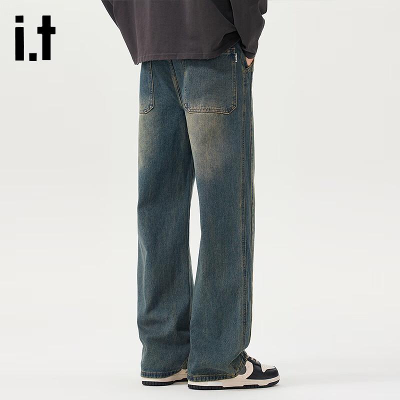 Мужские джинсы izzue в стиле ретро, свободного прямого кроя, выстиранные