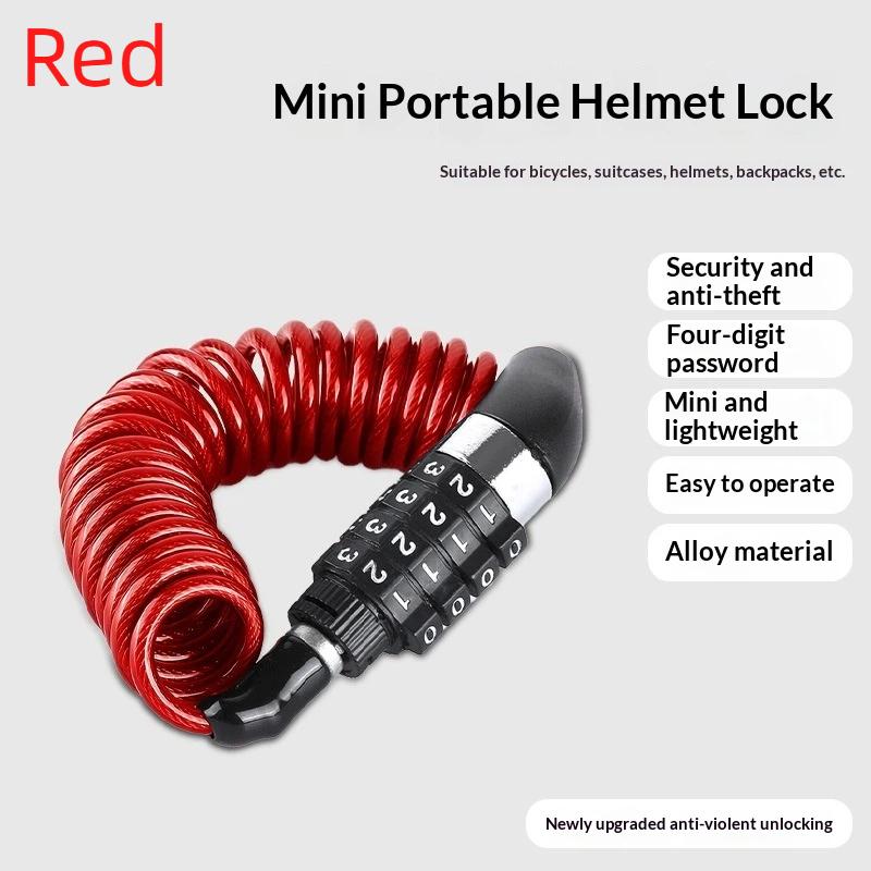 Motorcycle Bicycle Anti-Theft Chain 4-Digit Password Combination Helmet Lock Safety Portable Cable Lock Durable Wire Rope