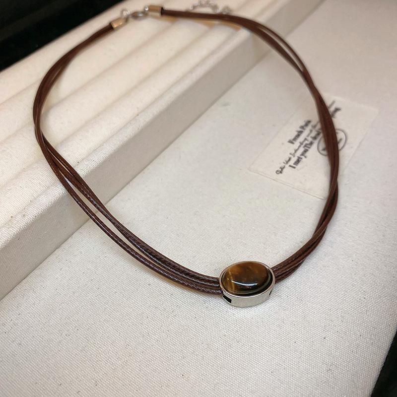Ожерелье Han Luo с тигровым глазом, покрытое 18-каратным золотом - Ретро, Высококлассный аксессуар на ключицу