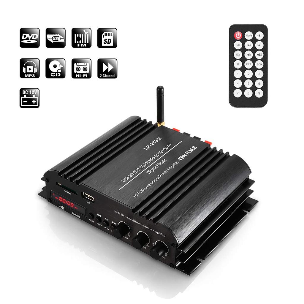 Автомобильный усилитель Bluetooth, цифровой проигрыватель HIFI, стереозвук, мощность 2 канала, 45 Вт, поддержка домашнего мультимедиа, SD, USB, FM, MP3, DVD, CD, LP-269S