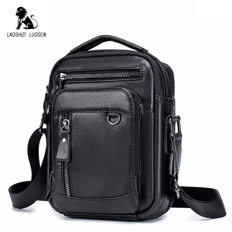 LAOSHIZI Мужская сумка через плечо из натуральной кожи, винтажная сумка-мессенджер из воловьей кожи для мужчин, маленькая повседневная сумка