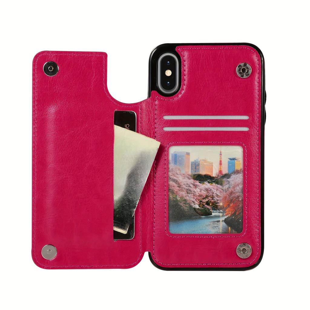 Чехол для телефона-кошелька с держателем для карт, чехол с подставкой для карт из искусственной кожи, двойной магнитной застежкой и прочным противоударным чехлом, для IPhone