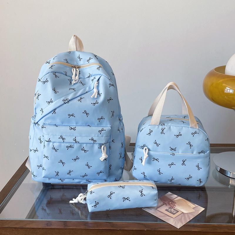 New Bowknot 3-Piece Set Women's Student Backpack Large Capacity Casual Travel Fashionable Versatile Daypack