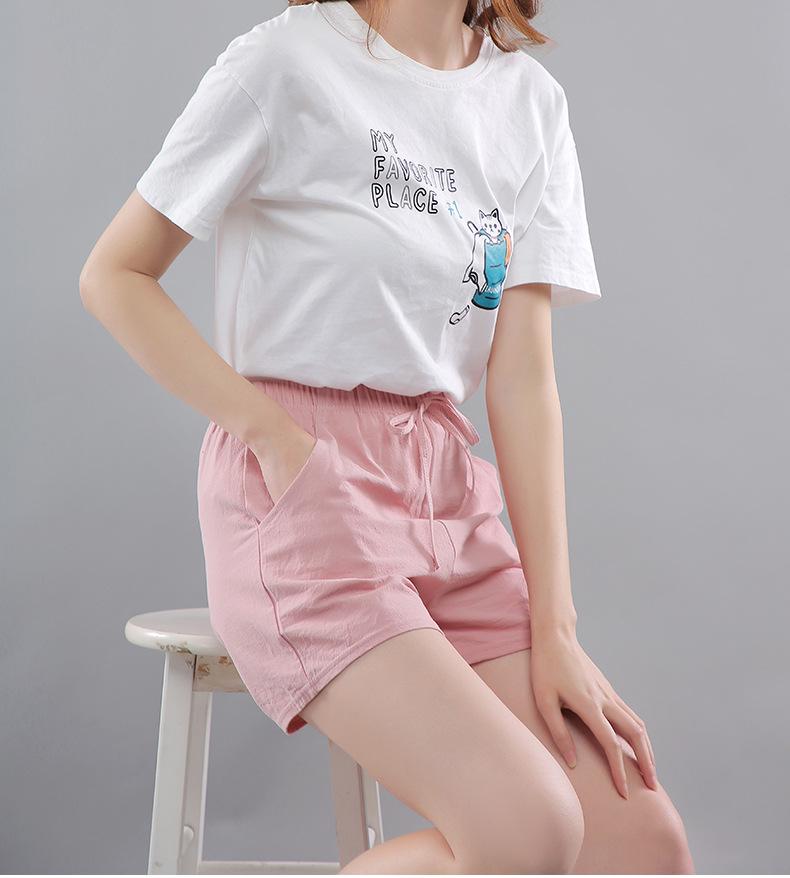Washed Cotton Solid Color Women's Loose Wide-Leg Elastic Waist Casual Shorts