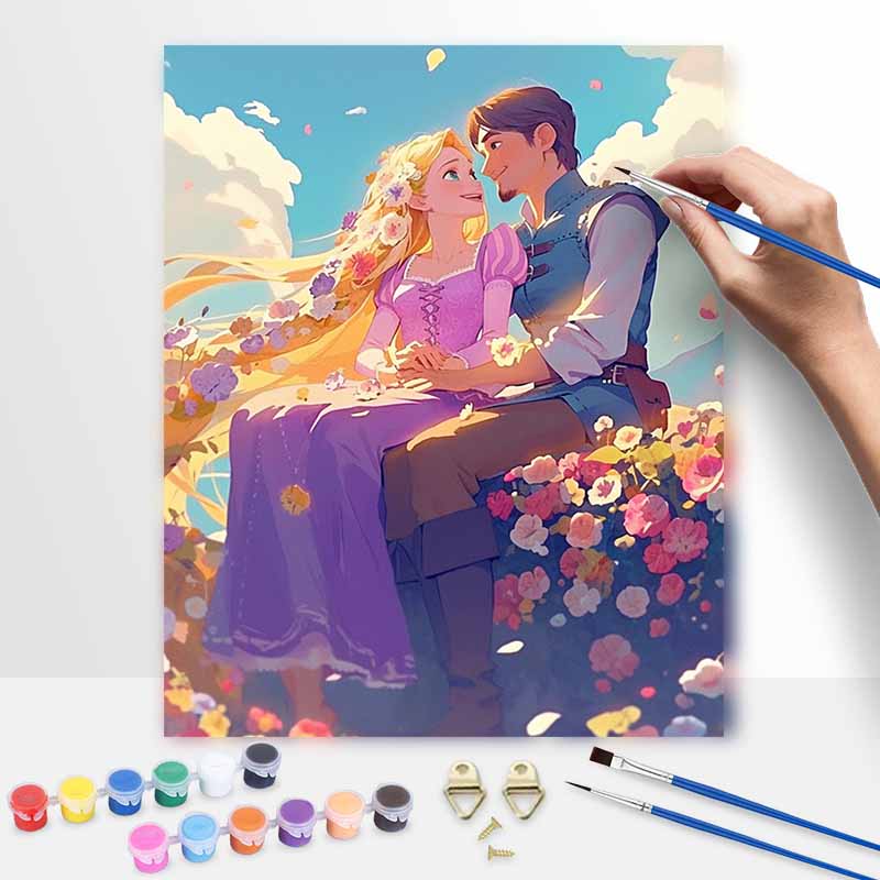 Disney Цифровой набор для масляной живописи Арт-набор Рапунцель и Флинн Романтика Цветочный пейзаж Сделай сам Ручная работа Домашний декор Подарок