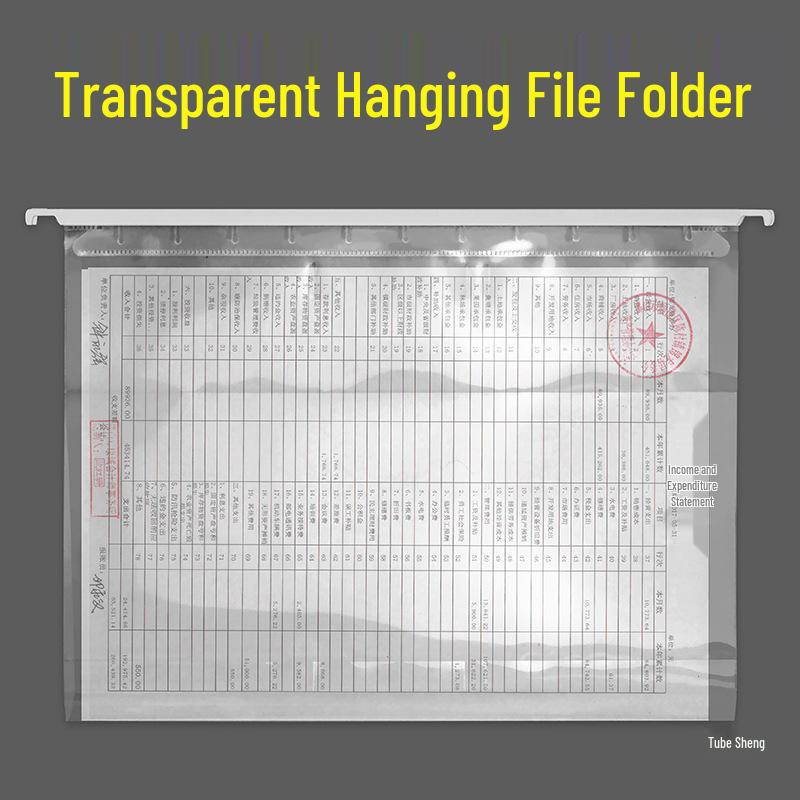A4 Transparent Plastic Hanging File Folder with Clip Fastener