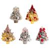 Mini Snow Flocked Christmas Tree Tabletop Artificial Christmas Tree with LED Lights Small Pine Tree with Balls And Bow for Desk Windowsill Decor