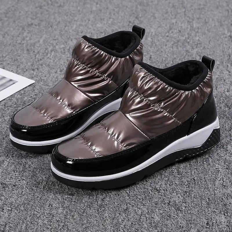 Модные женские зимние ботинки обувь белые низкие ботильоны до щиколотки зима 2024 короткие ботинки-дутики водонепроницаемые меховые пушистые туфли для женщин черные серебристые