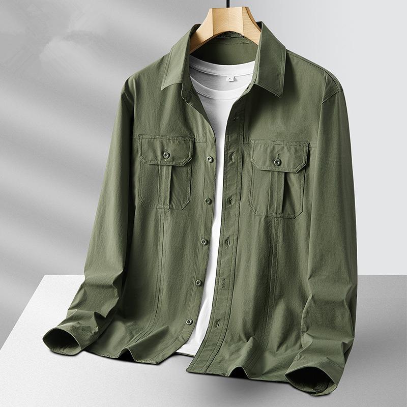Новые однобортные быстросохнущие мужские повседневные рубашки с длинным рукавом Высокое качество Militar Overshirt Slim Fit Мужская дизайнерская одежда Блузки 5XL
