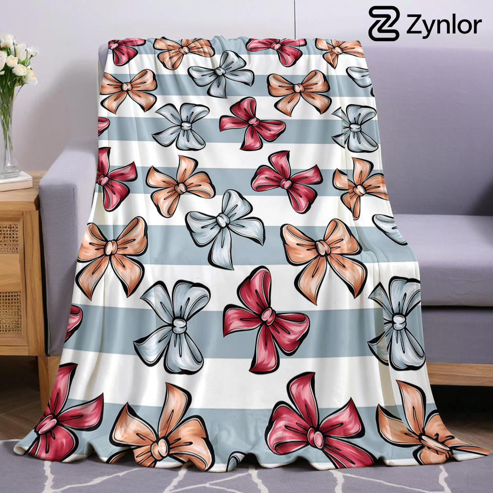 Stripe Bow Ultra Soft Sherpa Fleece Blanket Fluffy Warm Halloween Cozy Throw for Sofa Couch Bedroom Gift All season