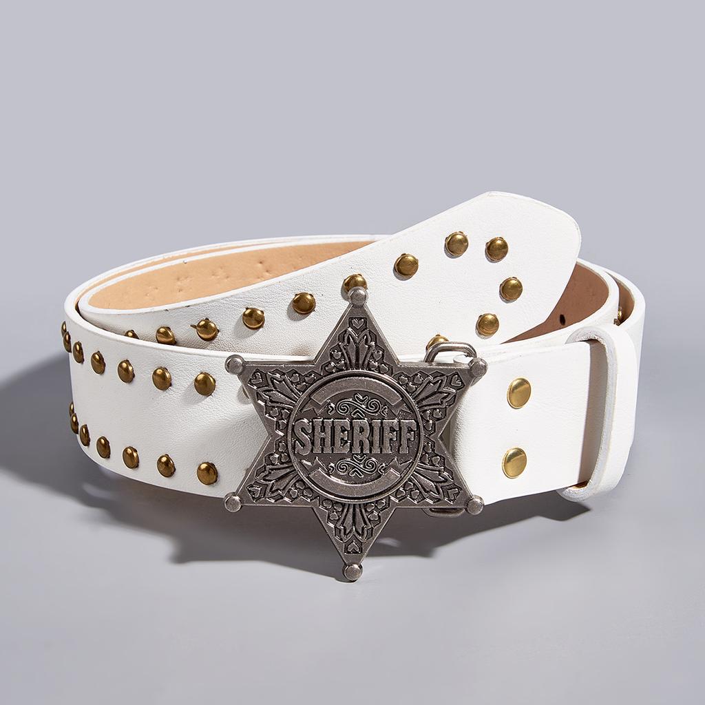 Width 3.3cm Hip-hop Retro Ladies Belt Gothic Punk Five-pointed Star Buckle Pu Leather Girdle Rock Y2k Popular Red Waistband