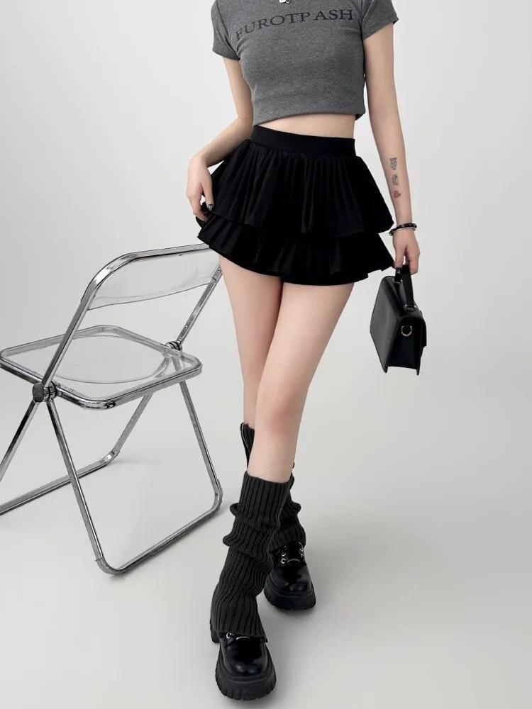 Kawaii Mini Skirt Women High Waist Ruffled Pleated Tulle Cake Slim Skirt Shorts Female Korean White Lolita Skirt Large Size