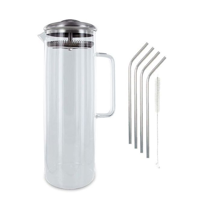 Carafe à thé glacé 1,5 litre + 4 pailles en inox
