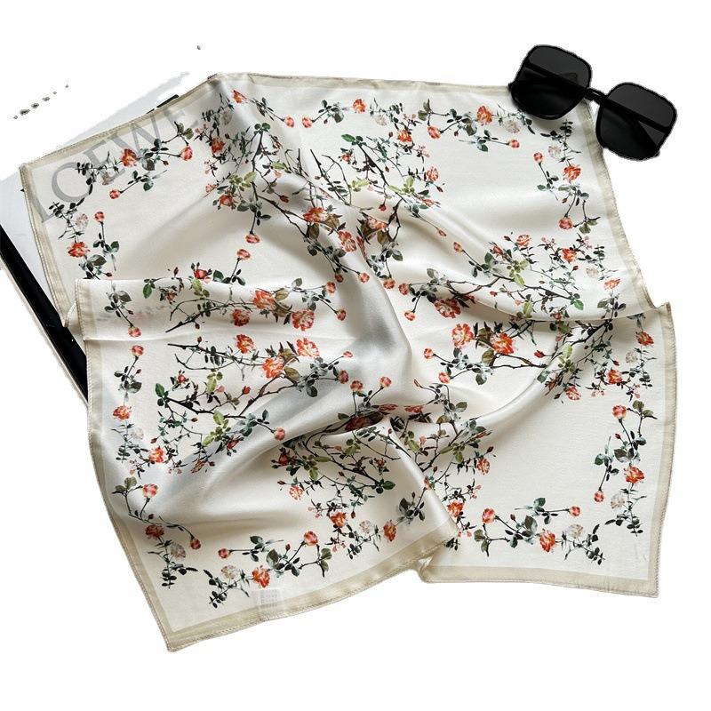 Spring and summer pastoral silk silk scarf mulberry silk sunscreen small square scarf fresh and sweet scarf thin silk scarf