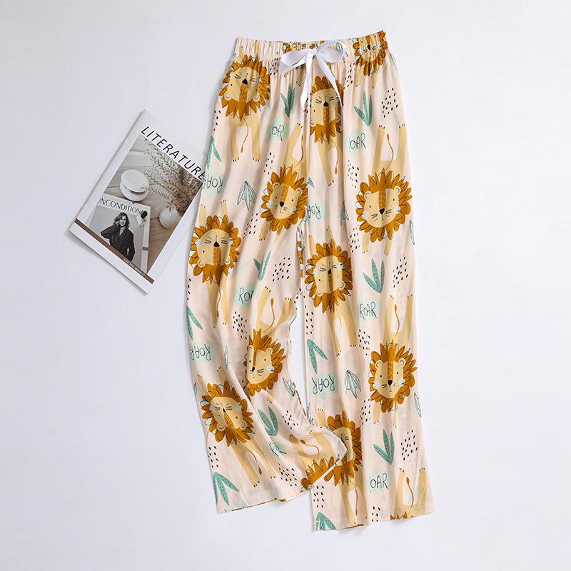 Женские пижамные брюки больших размеров из хлопка и вискозы, с мультяшным цветочным принтом, свободные девятиточечные пляжные брюки, для улицы