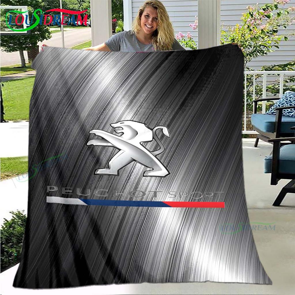 Fashion Car P-Peugeot Logo Blanket Flannel Throw Blanket For Home Bedroom Bed Sofa Picnic Office Hiking Leisure Nap Gift