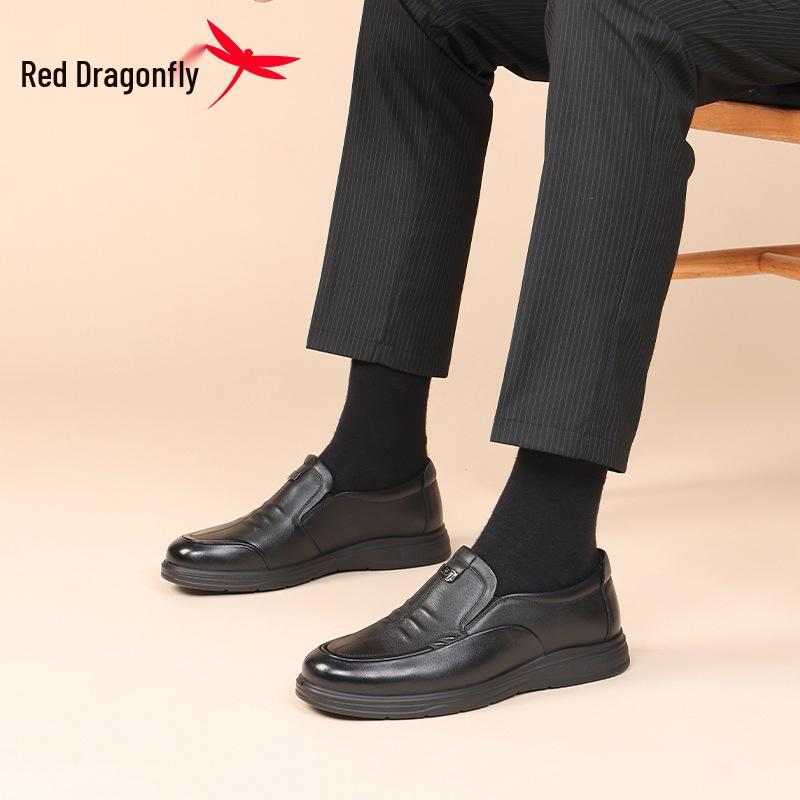 Мужские зимние повседневные кожаные слипоны Red Dragonfly с меховой подкладкой