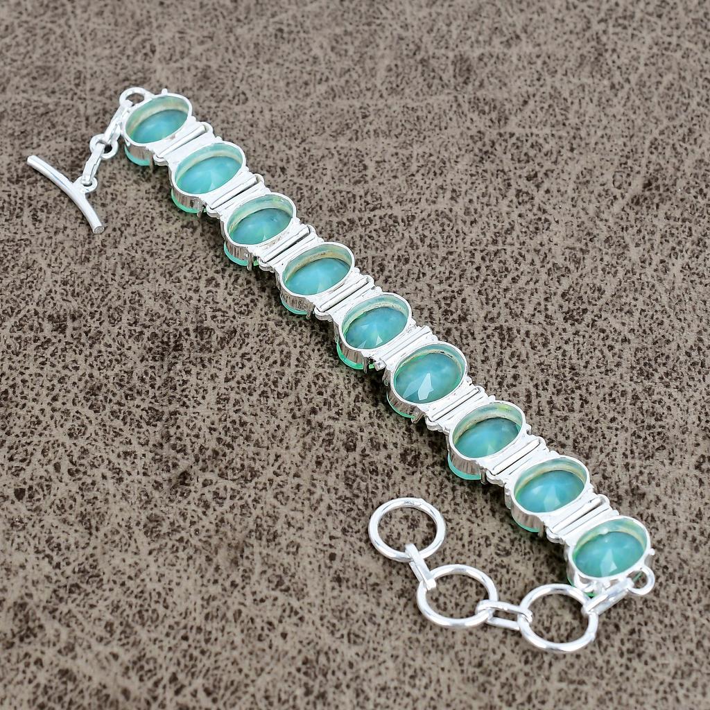 Fire Opal Gemstone Handmade 925 Sterling Silver Bracelet 7-8" KKG-145