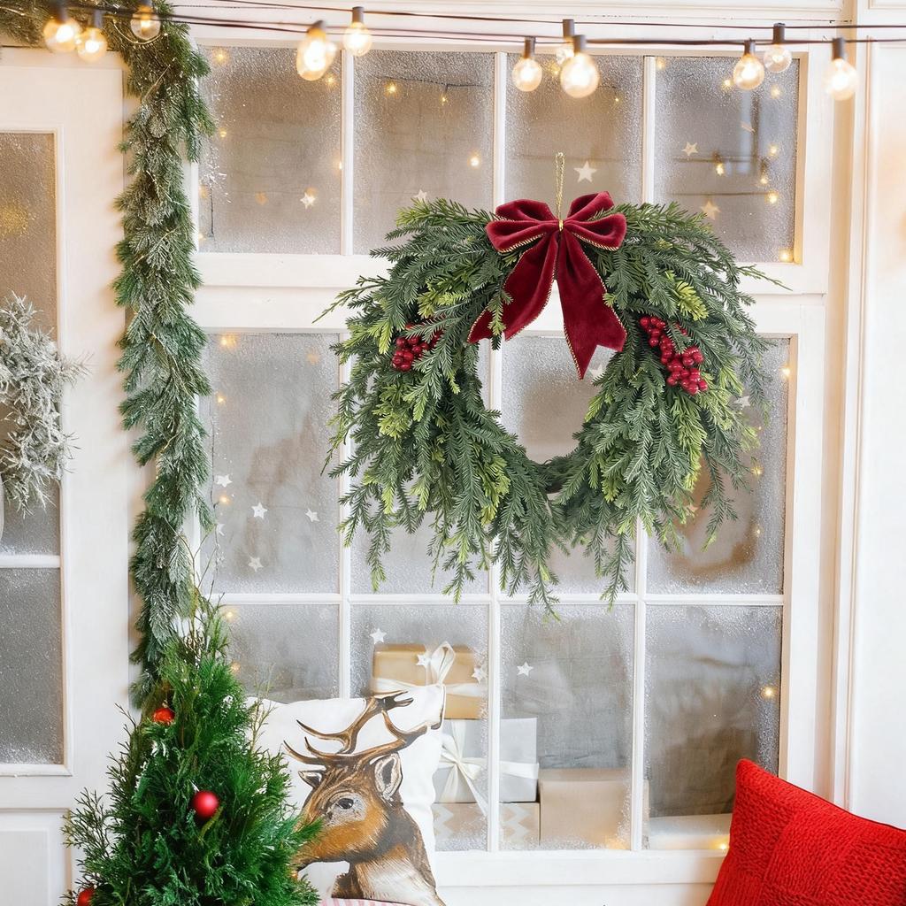 Large artificial green Christmas wreath, suitable for front door and indoor/outdoor decoration, festive winter wall hanging—green