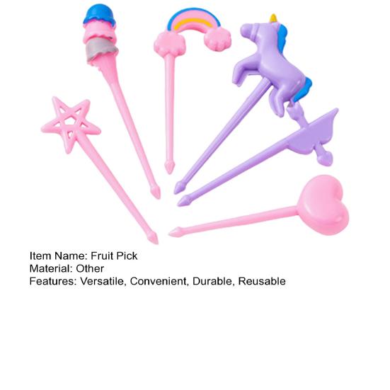 6Pcs Fruit Pick Reusable Bento Food Picks Cute Rainbow Star Heart Shapes Fruit Fork Easy To Clean for Kids