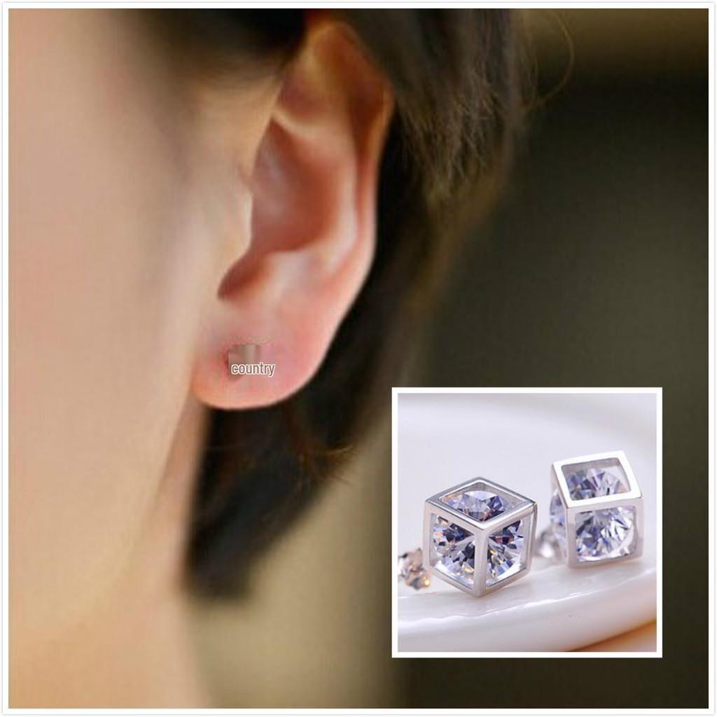 Korean Style 925 Sterling Silver Love Window Cubic Zirconia Stud Earrings
