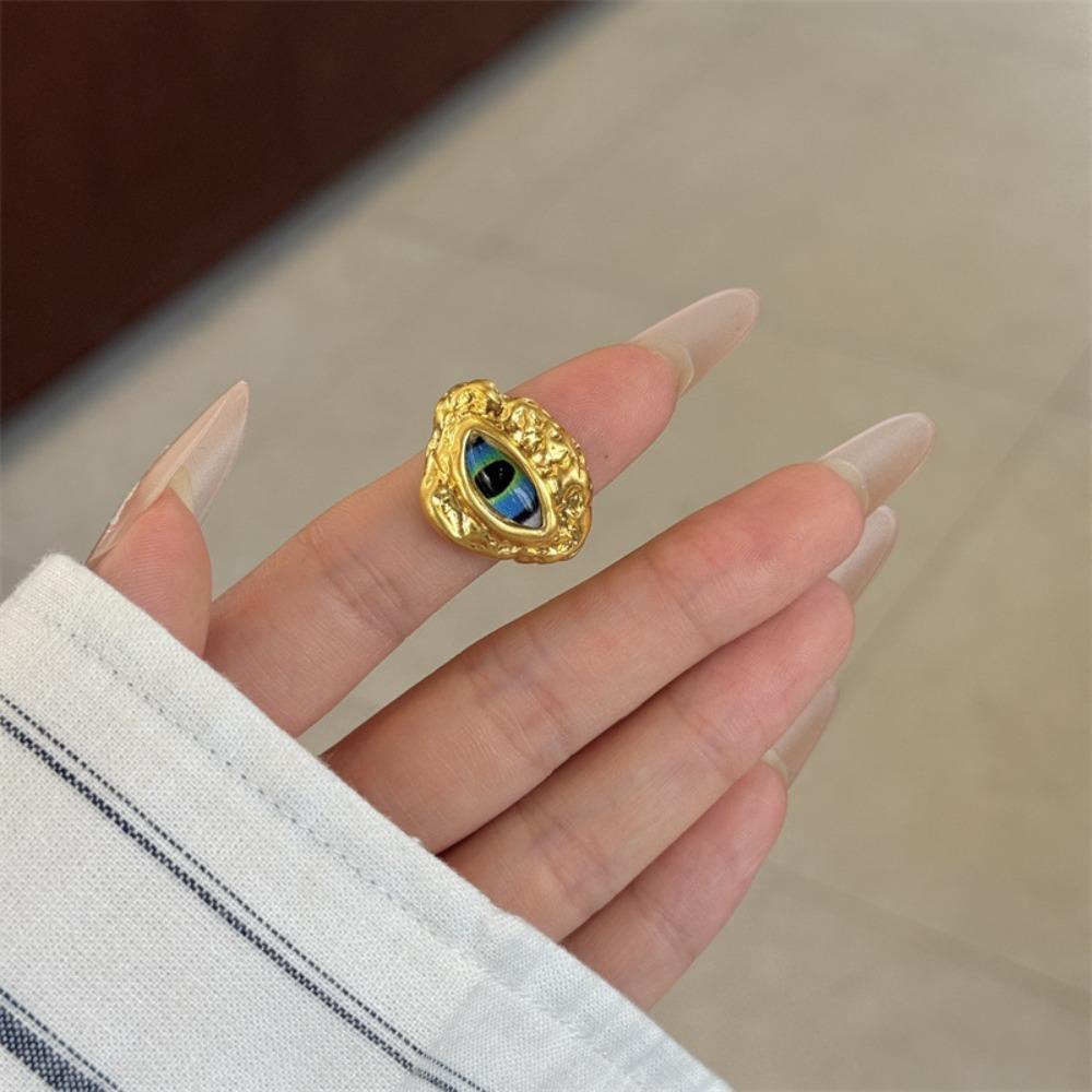 Korean Style Blue Eye Finger Buckle Geometric Gothic Rings Retro Demon Eye Rings  Couple