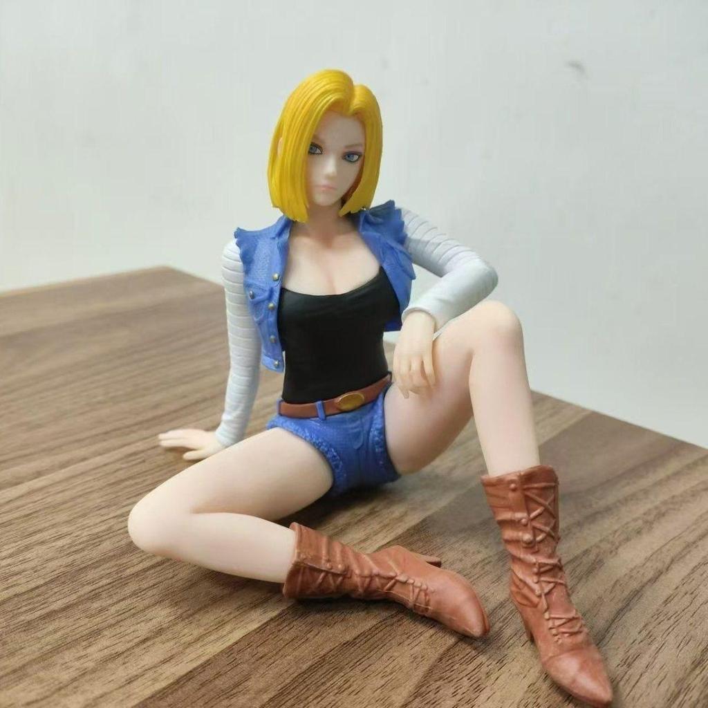 Dragon Ball Cyborg No. 18 Three-generation sitting Denim Anime Model 13cm