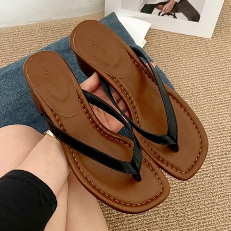 Fashion Footwear Round Heels Slippers Shoes For Women Flip Flops Summer Beach Female Fashion Shallow Ladies Heels Slides Slippers Shoes