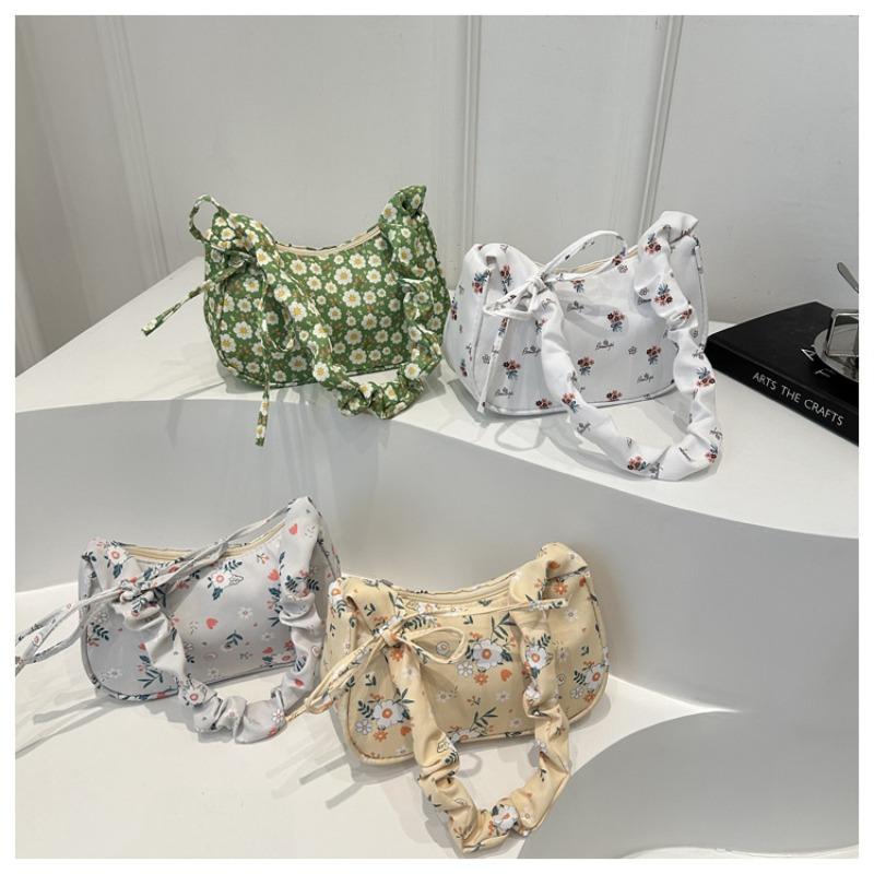 Премиальная плиссированная сумка для рук, модная сумка через плечо с цветочным принтом, женская новая маленькая свежая модная универсальная сумка подмышкой