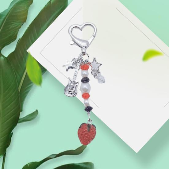 Клубничный кулон из бисера, сладкий стиль, эстетическая звезда, гитара в форме сердца, сумка из нержавеющей стали, школьный рюкзак, украшение, кулон, брелок, подвеска