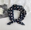 Retro Green Floral Small Silk Scarf - Korean Style Women's Versatile Autumn/Spring Accessory, Thin Square for Neck or Headband