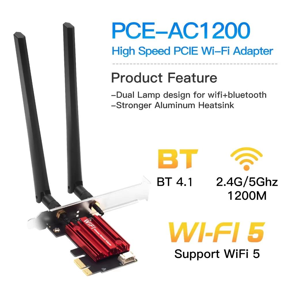 KEBIDUMEI WiFi 6 AX1800 PCI-E Wireless Adapter Network Card WiFi5 AC1200 Dual Band 2.4G/5G For Bluetooth Desktop Laptop Win10/11
