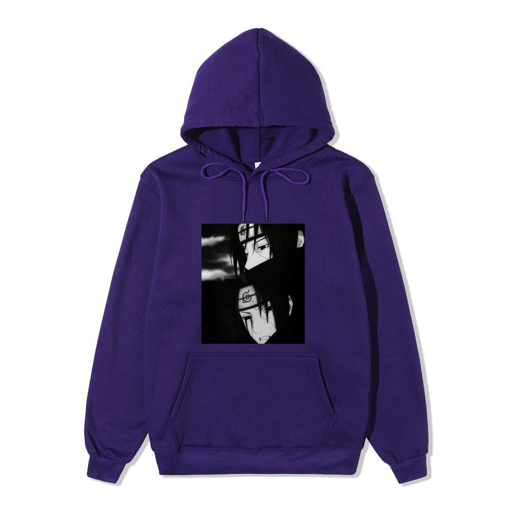 Anime Naruto Uchiha Itachi Hoodie Black and White Manga Portrait Front Print Pullover Sweatshirt Men Women Streetwear