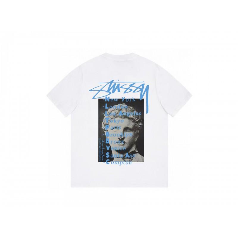Футболка Stussy с коротким рукавом для подростков Свободный крой Хлопок 270 г Круглый вырез Повседневная одежда
