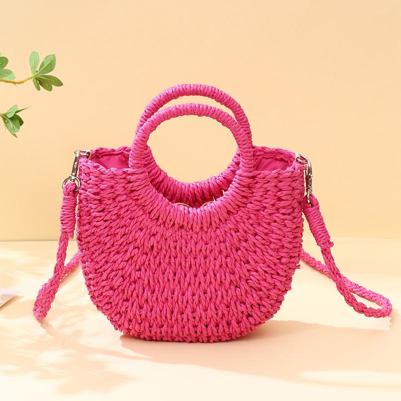 Yogodlns Соломенная сумка женская сумка ручной работы в форме луны с кружевным бантом, сумка из ротанга, большая вместительная повседневная пляжная сумка через плечо на шнурке