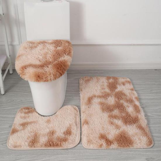 3Pcs/Set Bathroom Rug Absorbent Non Slip Floor Mat U-Shaped Plush Mat Toilet Lid Cover Mat with Rubber Backing for Bathroom Shower Toilet