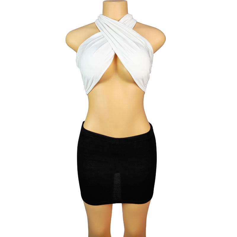 Spring Women's Solid Color Halter Neck Bandeau Top with Tie-up Chest Wrap