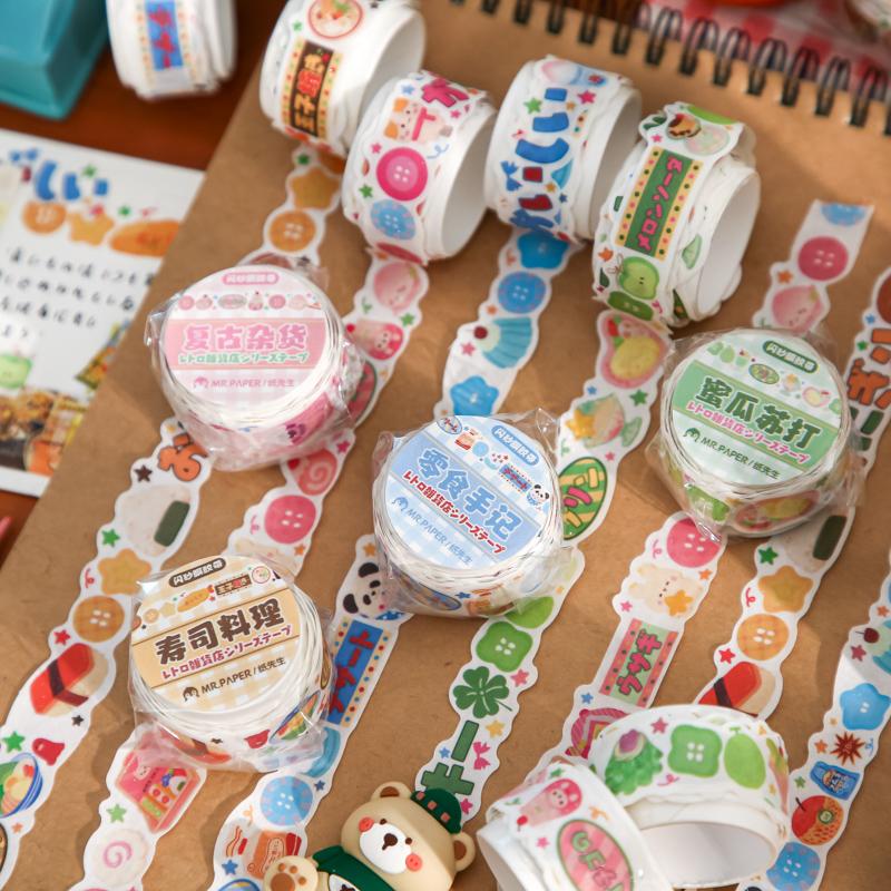 200cm/roll Washi Tape Korean Kawill Smoothie Pudding Dessert Sushi Pattern Irregular Tape Hand Collage Material DIY Decoration