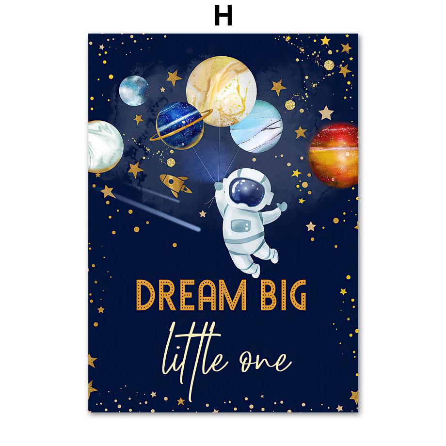 Пользовательские Имя Мальчика Космическая Ракета Астронавт Алфавит Детская Стена Книги по искусству Печать Холст Картина Скандинавский Плакат Декор Фотографии Детская Комната