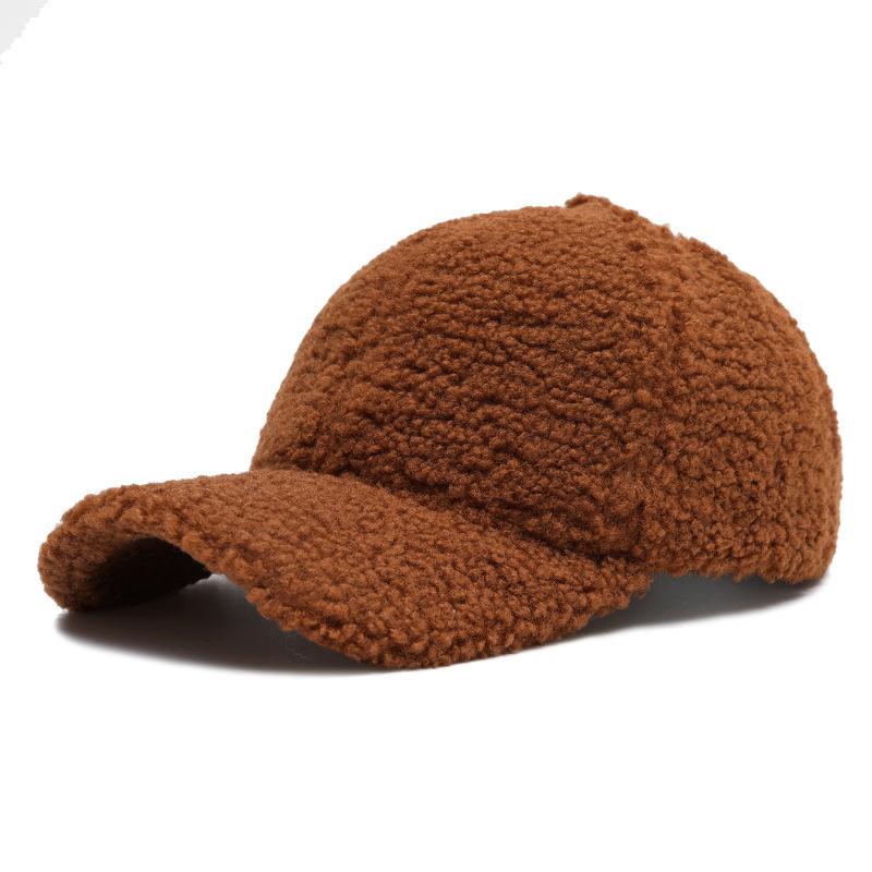 Autumn and winter baseball cap men's and women's fashion retro solid color lamb wool curved brim cap outdoor casual warm hat